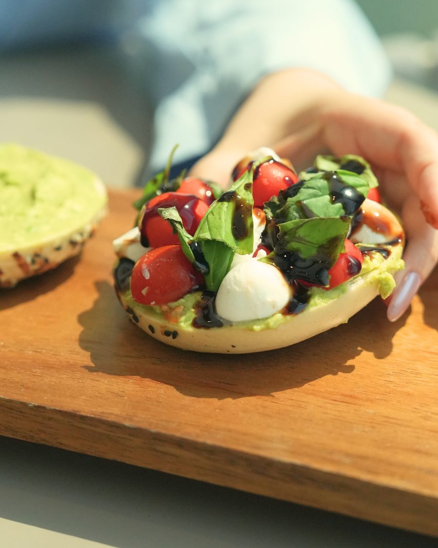 Caprese avocado bagel