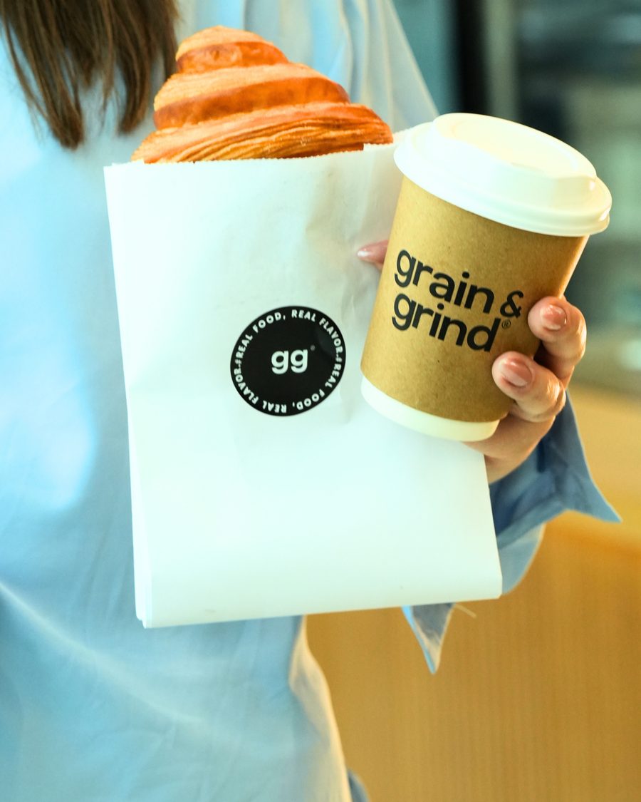 Croissant bag and coffee cup