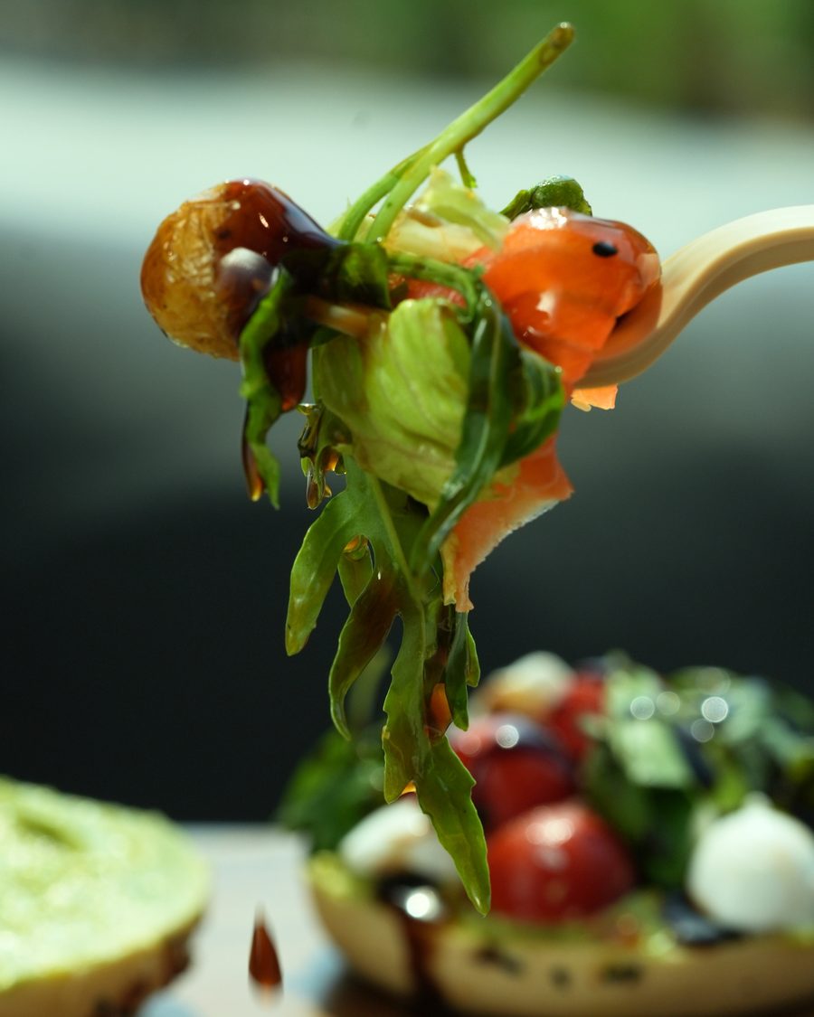 Salad forkful close up